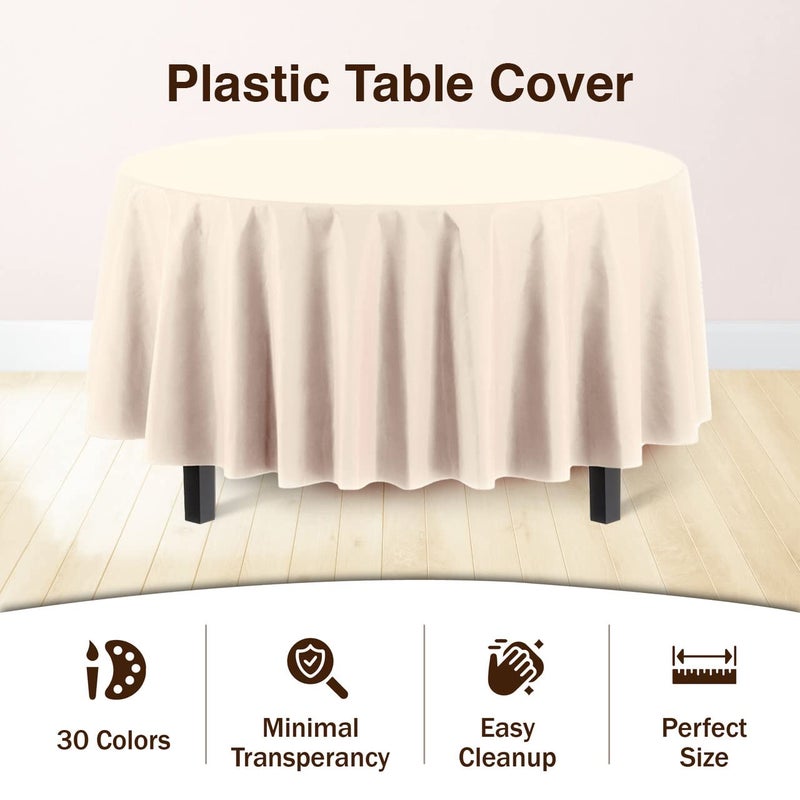 Party Solids Exquisite Party Solids 12-Pack Premium Plastic 84-Inch Round Tablecloth, Ivory - Image 3